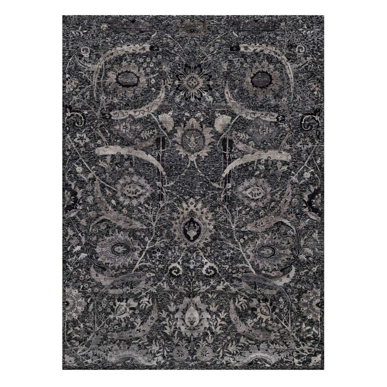 Transitional Wool & Silk Hand Knotted Rug Black 8.8x11.10 -O091167