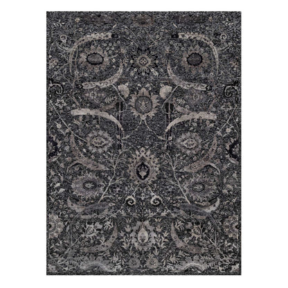 Transitional Wool & Silk Hand Knotted Rug Black 8.8x11.10 -O091167