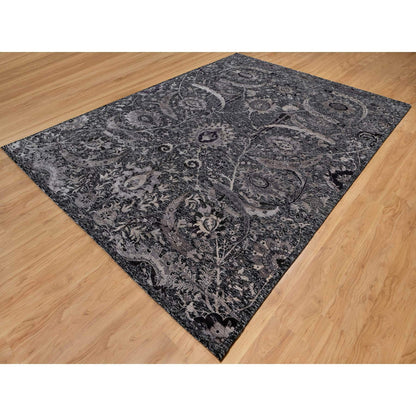Transitional Wool & Silk Hand Knotted Rug Black 8.8x11.10 -O091167