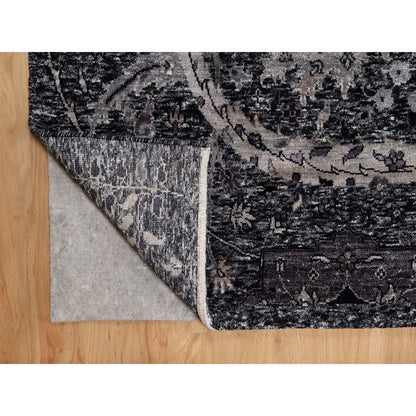 Transitional Wool & Silk Hand Knotted Rug Black 8.8x11.10 -O091167