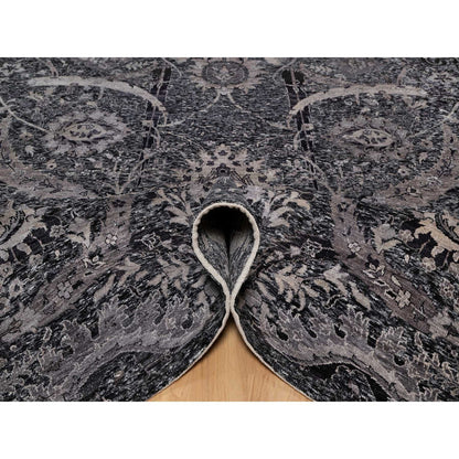 Transitional Wool & Silk Hand Knotted Rug Black 8.8x11.10 -O091167