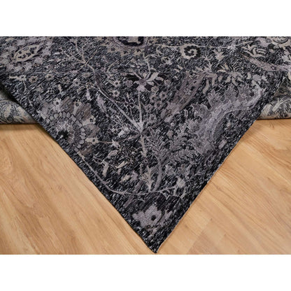 Transitional Wool & Silk Hand Knotted Rug Black 8.8x11.10 -O091167
