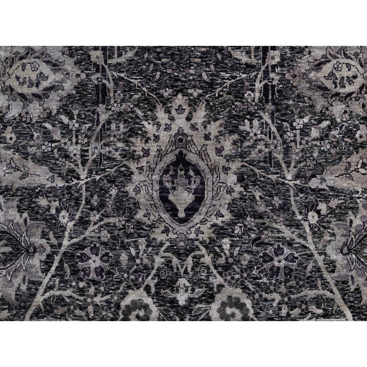 Transitional Wool & Silk Hand Knotted Rug Black 8.8x11.10 -O091167