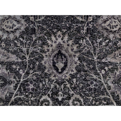 Transitional Wool & Silk Hand Knotted Rug Black 8.8x11.10 -O091167