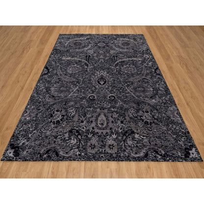 Transitional Wool & Silk Hand Knotted Rug Black 8.1x9.11 -O091169