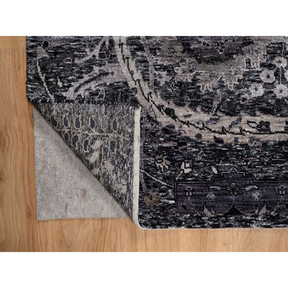 Transitional Wool & Silk Hand Knotted Rug Black 8.1x9.11 -O091169