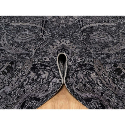 Transitional Wool & Silk Hand Knotted Rug Black 8.1x9.11 -O091169