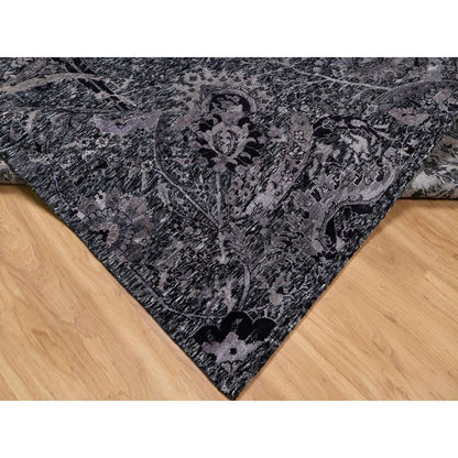 Transitional Wool & Silk Hand Knotted Rug Black 8.1x9.11 -O091169
