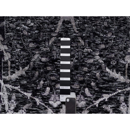 Transitional Wool & Silk Hand Knotted Rug Black 8.1x9.11 -O091169