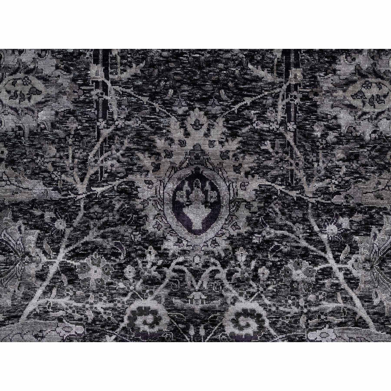 Transitional Wool & Silk Hand Knotted Rug Black 8.1x9.11 -O091169