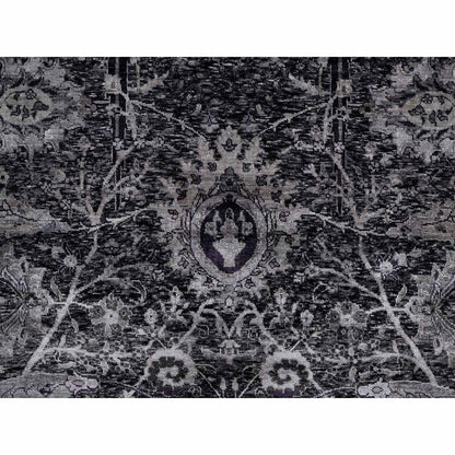 Transitional Wool & Silk Hand Knotted Rug Black 8.1x9.11 -O091169