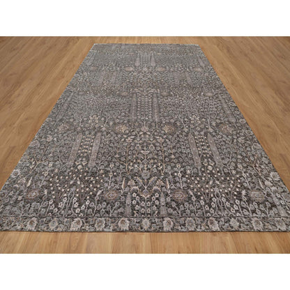 Transitional Wool & Silk Hand Knotted Rug Grey 9.9x14.2 -O091171