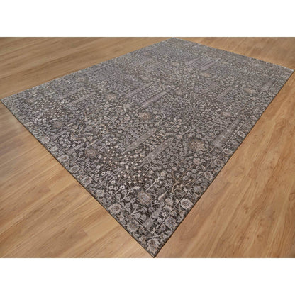 Transitional Wool & Silk Hand Knotted Rug Grey 9.9x14.2 -O091171