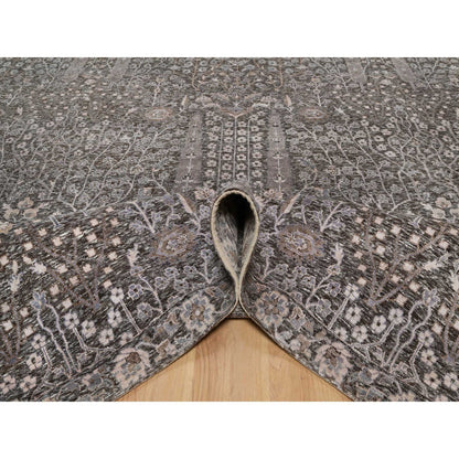Transitional Wool & Silk Hand Knotted Rug Grey 9.9x14.2 -O091171