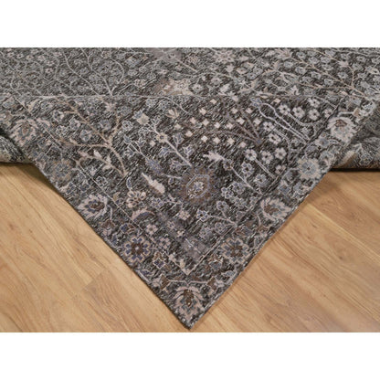 Transitional Wool & Silk Hand Knotted Rug Grey 9.9x14.2 -O091171