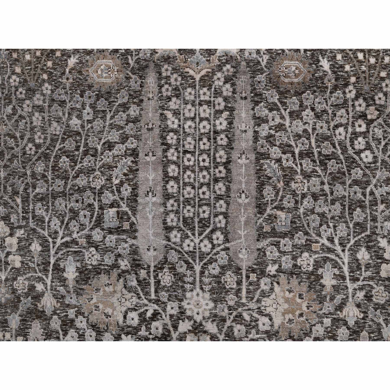 Transitional Wool & Silk Hand Knotted Rug Grey 9.9x14.2 -O091171