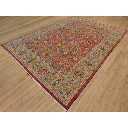Oushak And Peshawar Wool Hand Knotted Rug Red 9.11x14.2 -O091174
