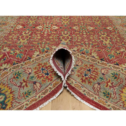 Oushak And Peshawar Wool Hand Knotted Rug Red 9.11x14.2 -O091174