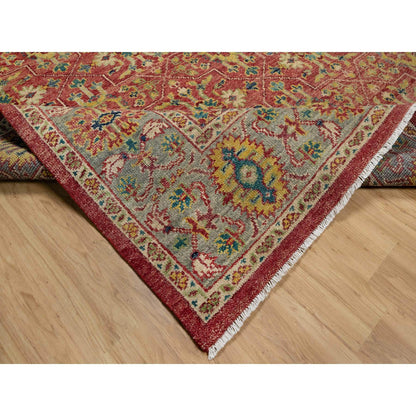 Oushak And Peshawar Wool Hand Knotted Rug Red 9.11x14.2 -O091174