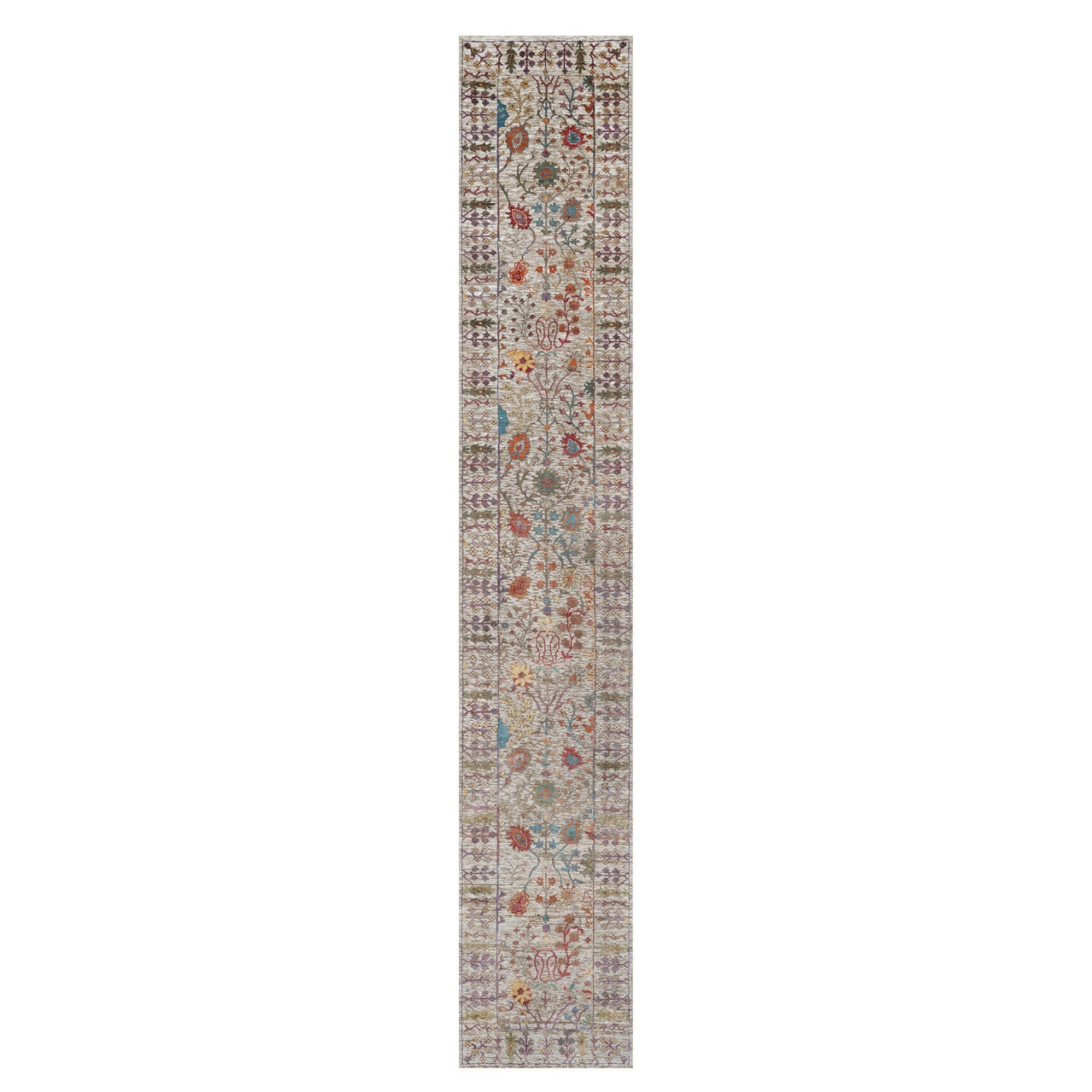 Transitional Wool & Silk Hand Knotted Rug Ivory 2.8x16.2 -O091176