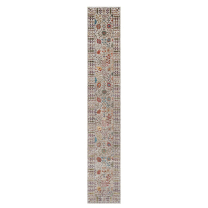 Transitional Wool & Silk Hand Knotted Rug Ivory 2.8x16.2 -O091176