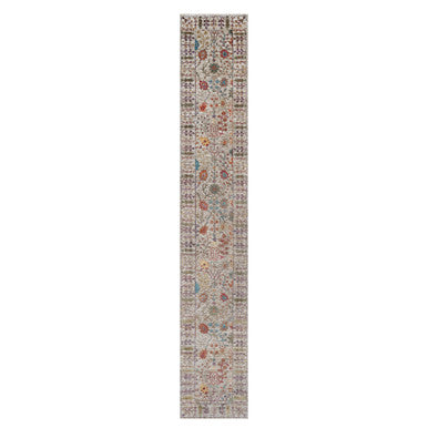 Transitional Wool & Silk Hand Knotted Rug Ivory 2.8x16.2 -O091176