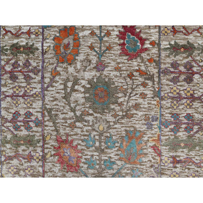 Transitional Wool & Silk Hand Knotted Rug Ivory 2.8x16.2 -O091176