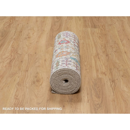 Transitional Wool & Silk Hand Knotted Rug Ivory 2.8x16.2 -O091176