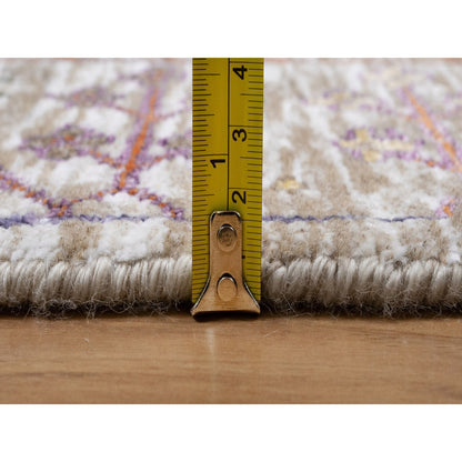 Transitional Wool & Silk Hand Knotted Rug Ivory 2.8x16.2 -O091176