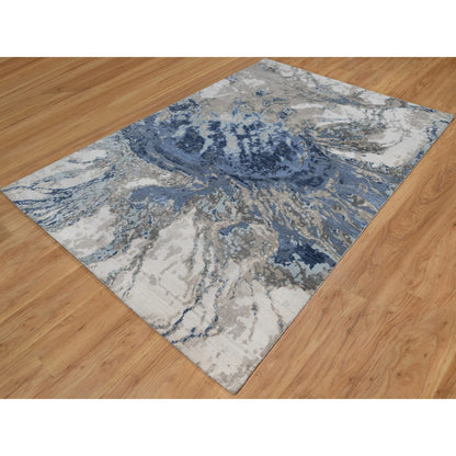 Modern and Contemporary Wool & Silk Hand Knotted Rug Ivory 6.1x9.1 -O091212