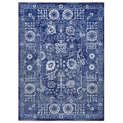 Transitional Wool & Silk Hand Knotted Rug Blue 8.11x12.3 -O091213
