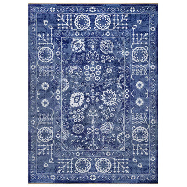 Transitional Wool & Silk Hand Knotted Rug Blue 8.11x12.3 -O091213