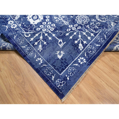 Transitional Wool & Silk Hand Knotted Rug Blue 8.11x12.3 -O091213