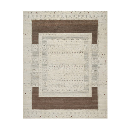 Modern and Contemporary Wool Hand Knotted Rug Ivory 7.9x9.8 -O091218