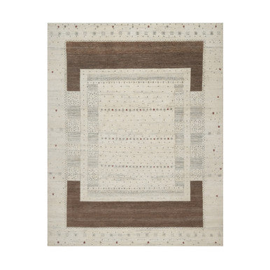 Modern and Contemporary Wool Hand Knotted Rug Ivory 7.9x9.8 -O091218