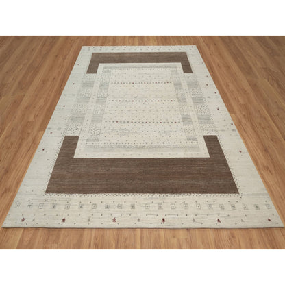 Modern and Contemporary Wool Hand Knotted Rug Ivory 7.9x9.8 -O091218