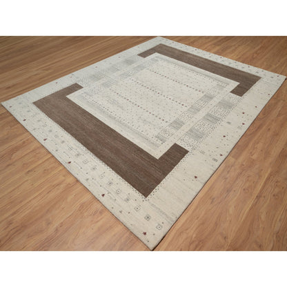 Modern and Contemporary Wool Hand Knotted Rug Ivory 7.9x9.8 -O091218