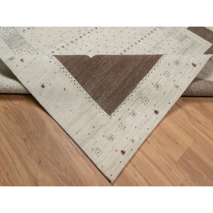 Modern and Contemporary Wool Hand Knotted Rug Ivory 7.9x9.8 -O091218