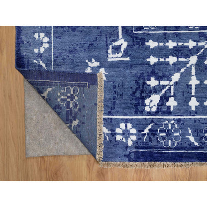 Transitional Wool & Silk Hand Knotted Rug Blue 9.0x12.0 -O091222