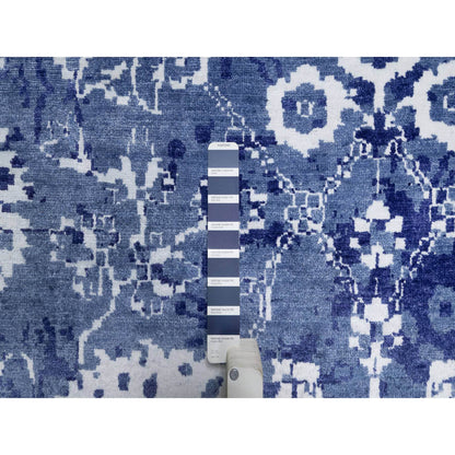 Transitional Wool & Silk Hand Knotted Rug Blue 9.0x12.0 -O091222