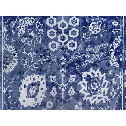 Transitional Wool & Silk Hand Knotted Rug Blue 9.0x12.0 -O091222