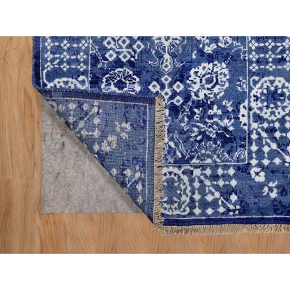 Transitional Wool & Silk Hand Knotted Rug Blue 2.7x11.10 -O091223