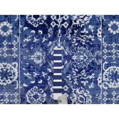 Transitional Wool & Silk Hand Knotted Rug Blue 2.7x11.10 -O091223