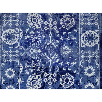 Transitional Wool & Silk Hand Knotted Rug Blue 2.7x11.10 -O091223