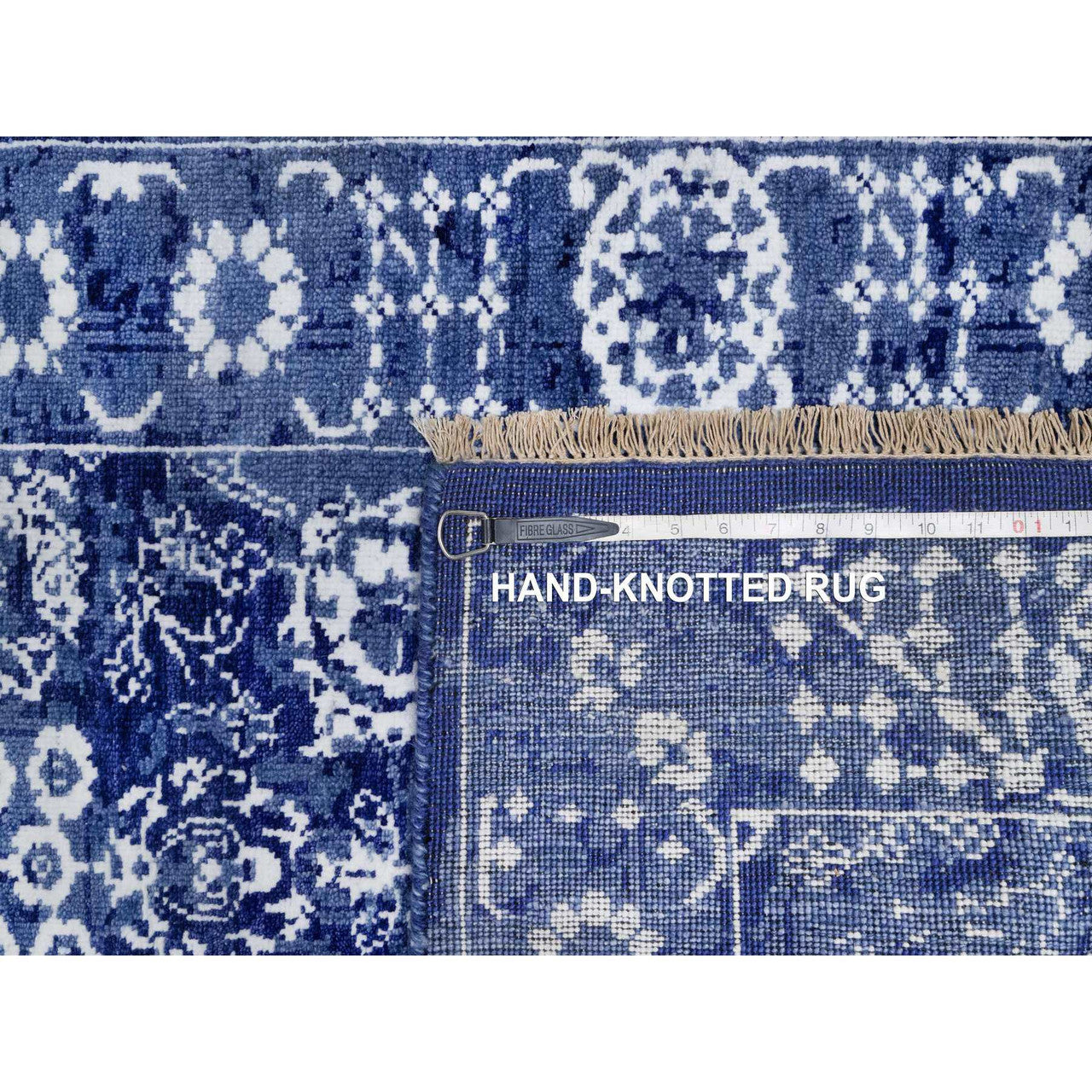Transitional Wool & Silk Hand Knotted Rug Blue 2.7x11.10 -O091223