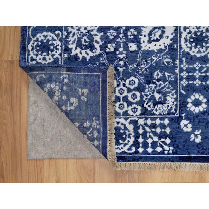 Transitional Wool & Silk Hand Knotted Rug Blue 2.7x10.0 -O091224