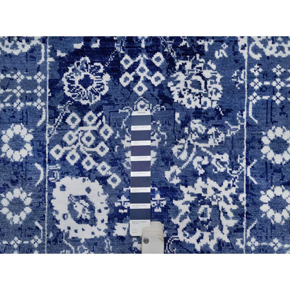 Transitional Wool & Silk Hand Knotted Rug Blue 2.7x10.0 -O091224
