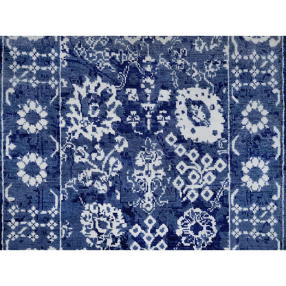Transitional Wool & Silk Hand Knotted Rug Blue 2.7x10.0 -O091224