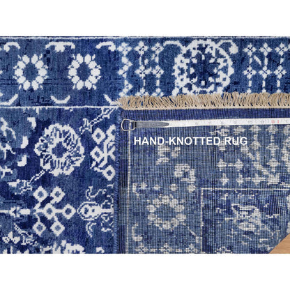 Transitional Wool & Silk Hand Knotted Rug Blue 2.7x10.0 -O091224