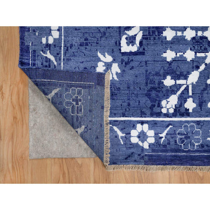 Transitional Wool & Silk Hand Knotted Rug Blue 9.10x14.0 -O091227